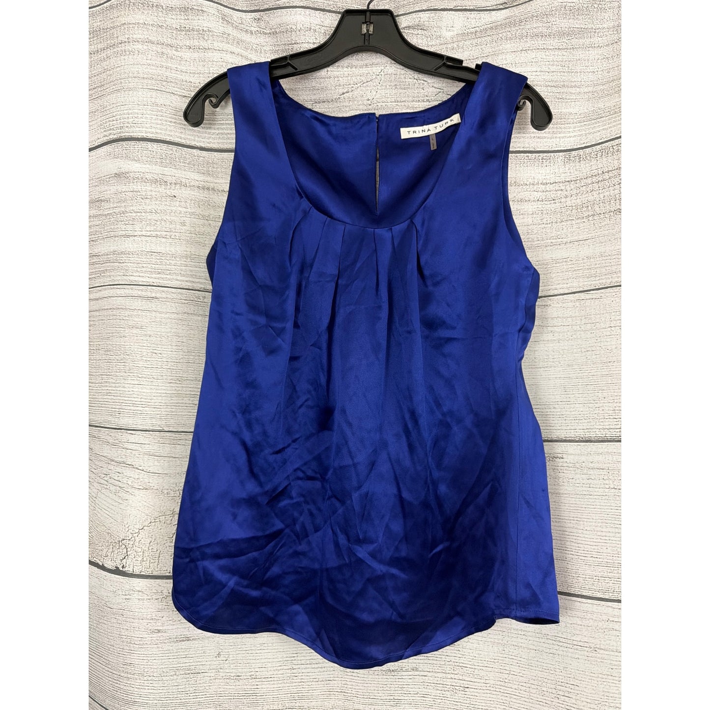 Trina Turk Royal Blue Sleeveless Pleated Scoop Neck Blouse Top L