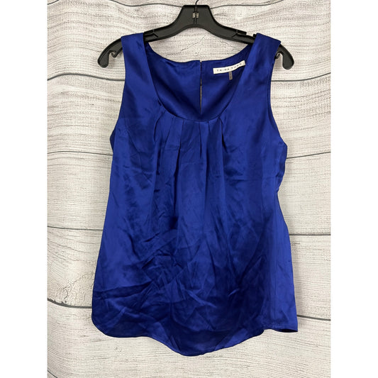 Trina Turk Royal Blue Sleeveless Pleated Scoop Neck Blouse Top L
