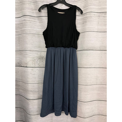 Ann Taylor Loft Black & Blue Sleeveless Midi Dress SP