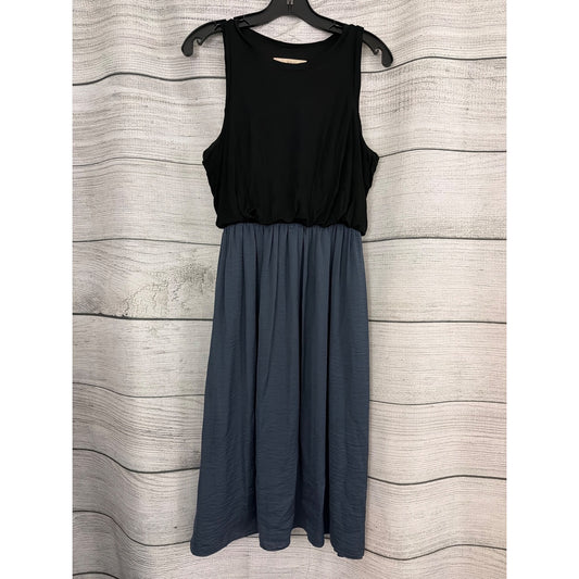 Ann Taylor Loft Black & Blue Sleeveless Midi Dress SP
