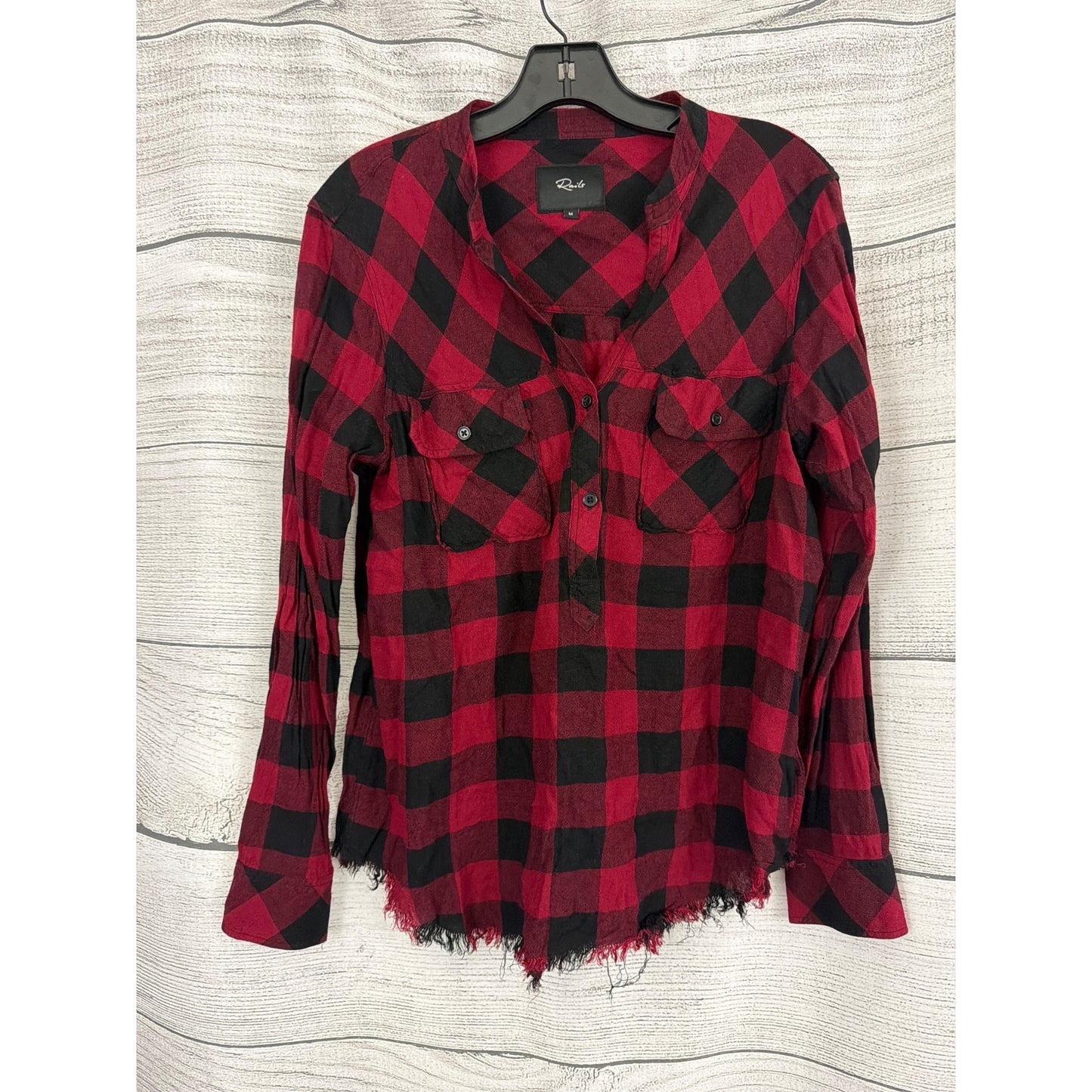 Rails Red Black Buffalo Plaid Button Front Long Sleeve Shirt Size M