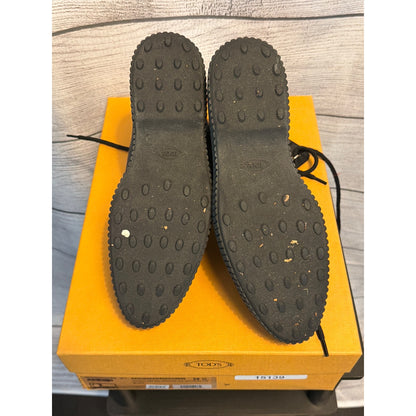 Tods Black Leather Combat Boots With Studs Size 39.5