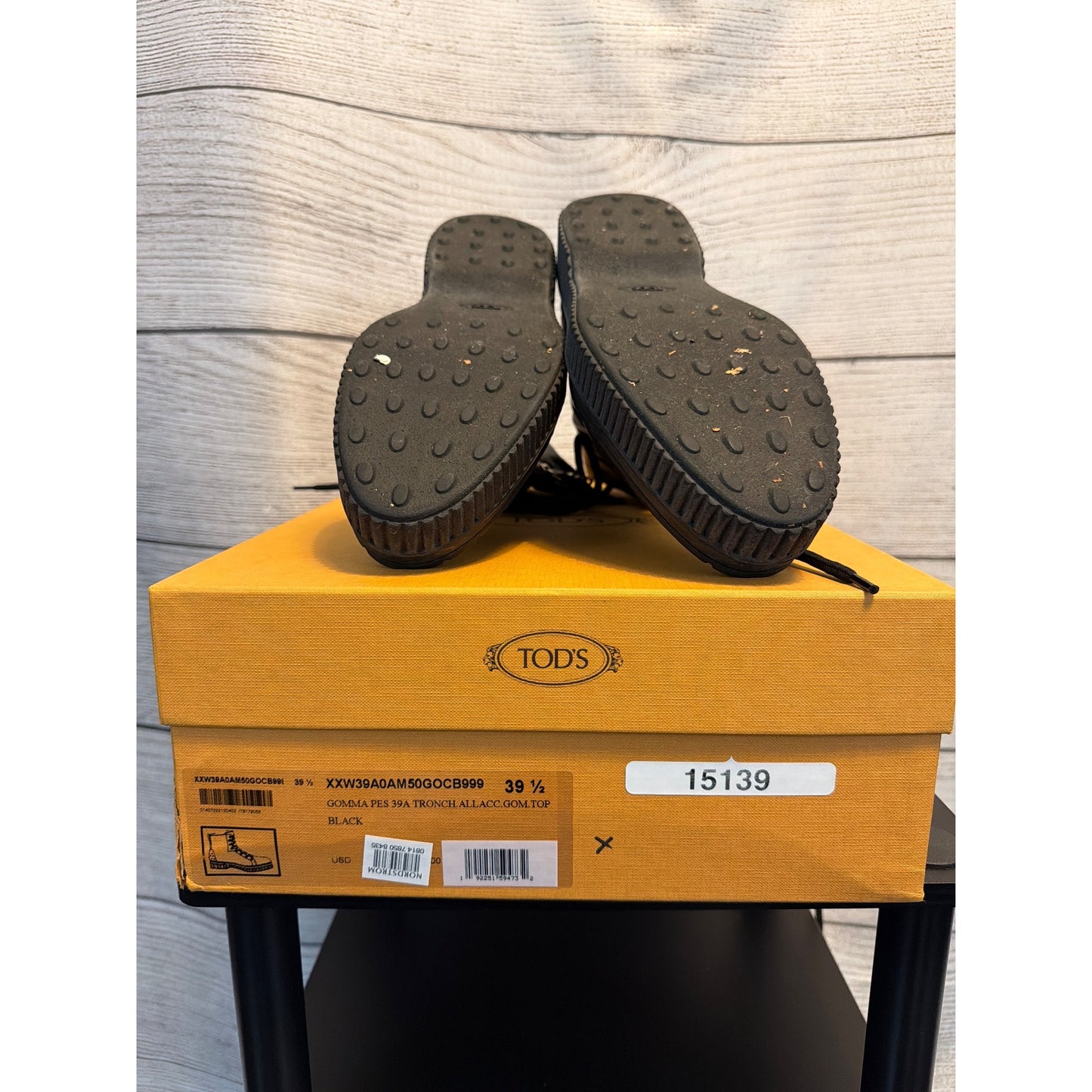 Tods Black Leather Combat Boots With Studs Size 39.5