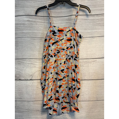 Le Dress Spaghetti Strap Colorful Abstract Print Ruffle Front Size M
