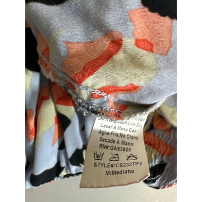 Le Dress Spaghetti Strap Colorful Abstract Print Ruffle Front Size M