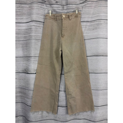 Zara Beige Wide-Leg Cropped Pants With Raw Hem Size 8