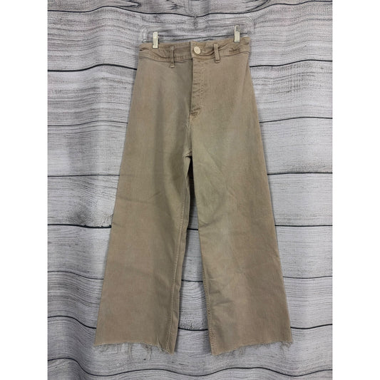 Zara Beige Wide-Leg Cropped Pants With Raw Hem Size 8