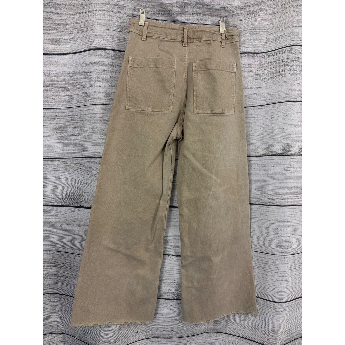 Zara Beige Wide-Leg Cropped Pants With Raw Hem Size 8