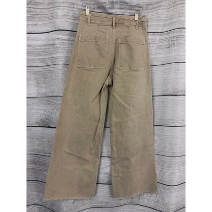 Zara Beige Wide-Leg Cropped Pants With Raw Hem Size 8