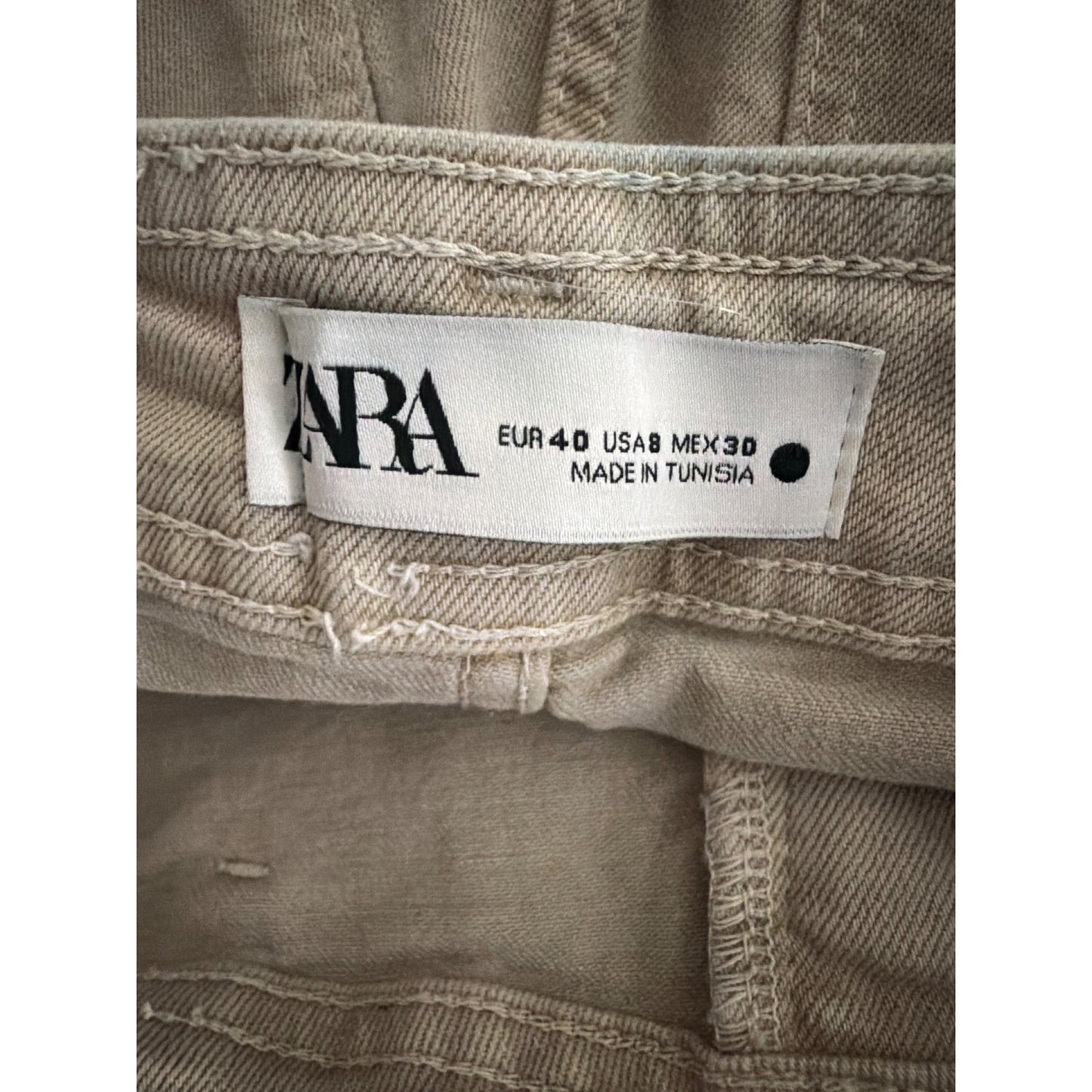 Zara Beige Wide-Leg Cropped Pants With Raw Hem Size 8