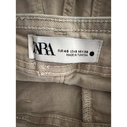 Zara Beige Wide-Leg Cropped Pants With Raw Hem Size 8
