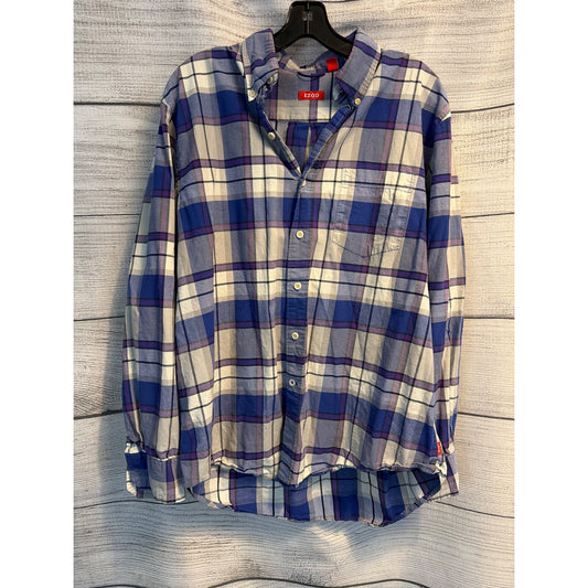Izod Mens Plaid Button-Up Long Sleeve Shirt Size L