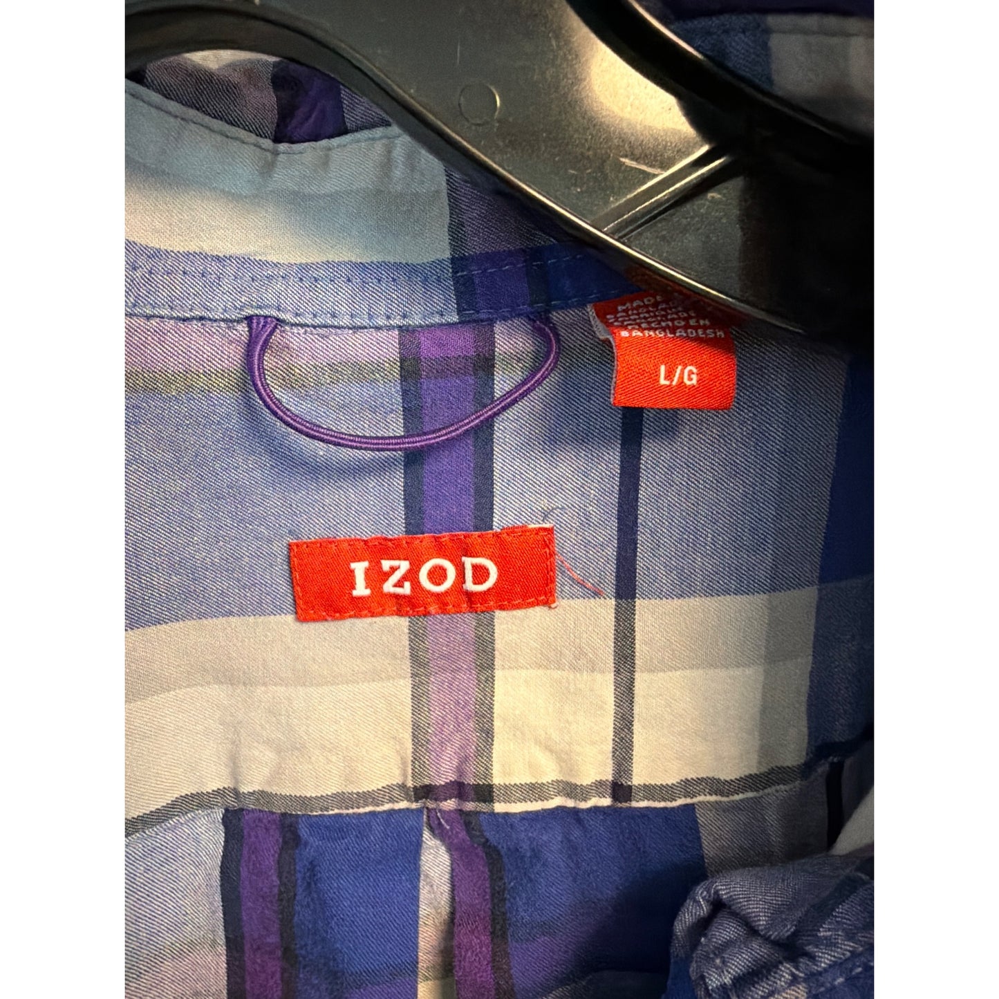 Izod Mens Plaid Button-Up Long Sleeve Shirt Size L