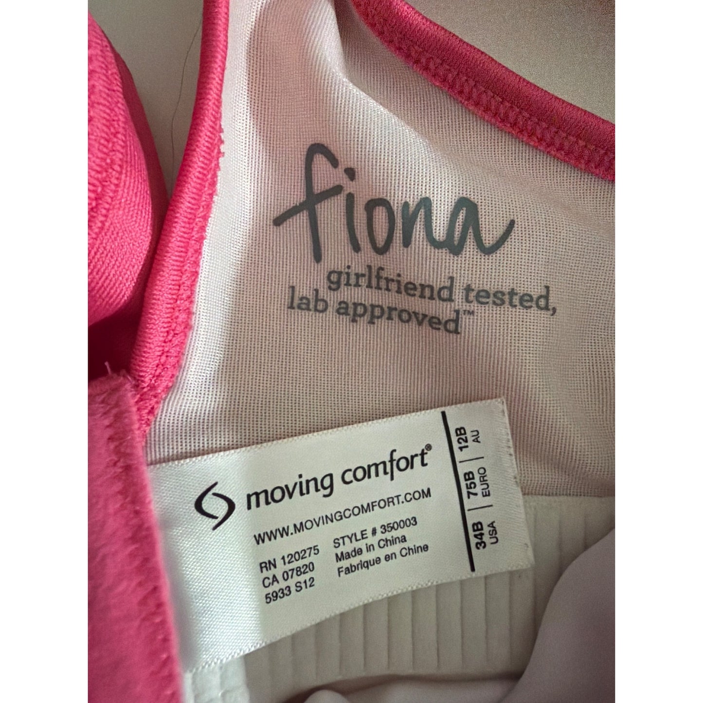 Moving Comfort Fiona Pink Sports Bra Size 34B