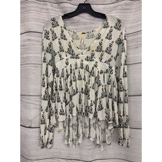 Free People Ivory Floral Print Long-Sleeve Babydoll Top Size S