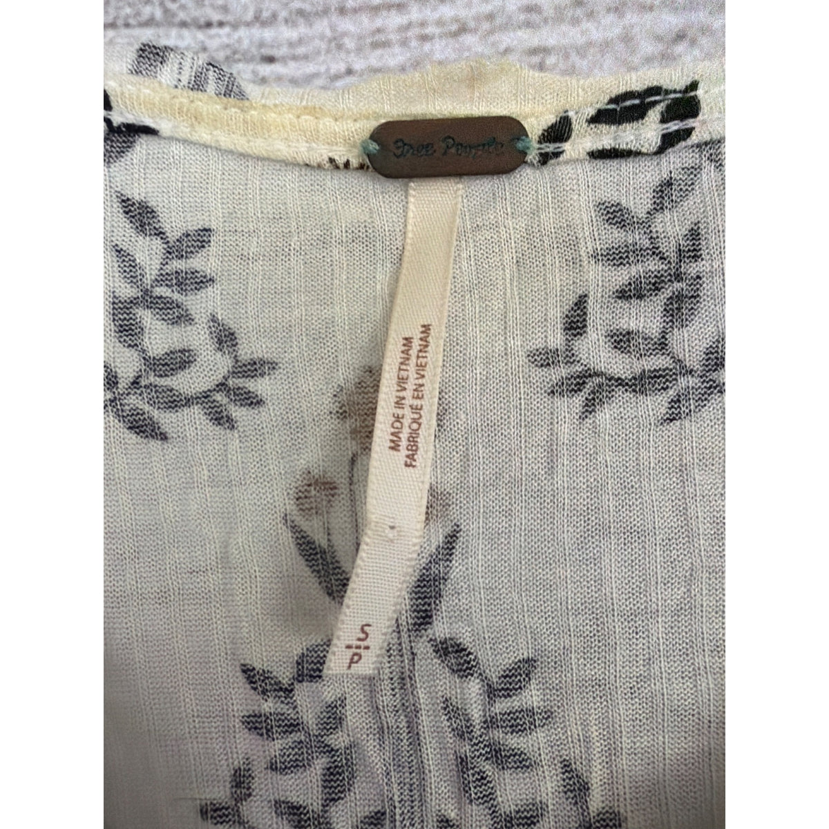 Free People Ivory Floral Print Long-Sleeve Babydoll Top Size S