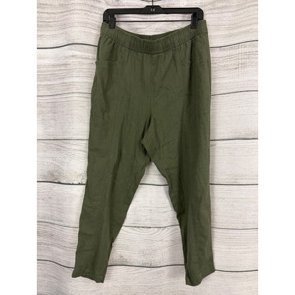 Old Navy Olive Green High-Waisted Cropped Linen-Blend Pants Size L