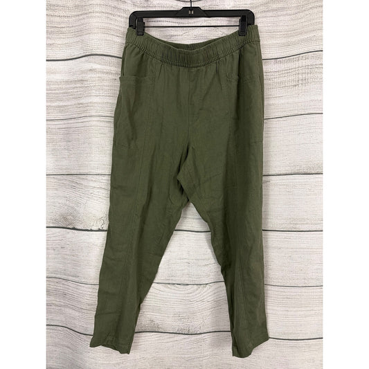 Old Navy Olive Green High-Waisted Cropped Linen-Blend Pants Size L