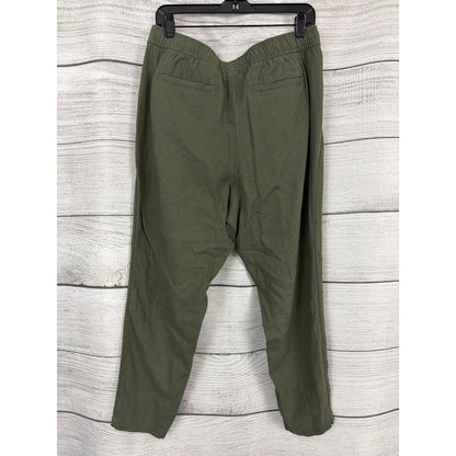 Old Navy Olive Green High-Waisted Cropped Linen-Blend Pants Size L