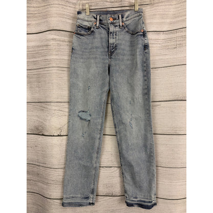 Express High-Rise Modern Straight Jeans Light Wash Distressed 2R