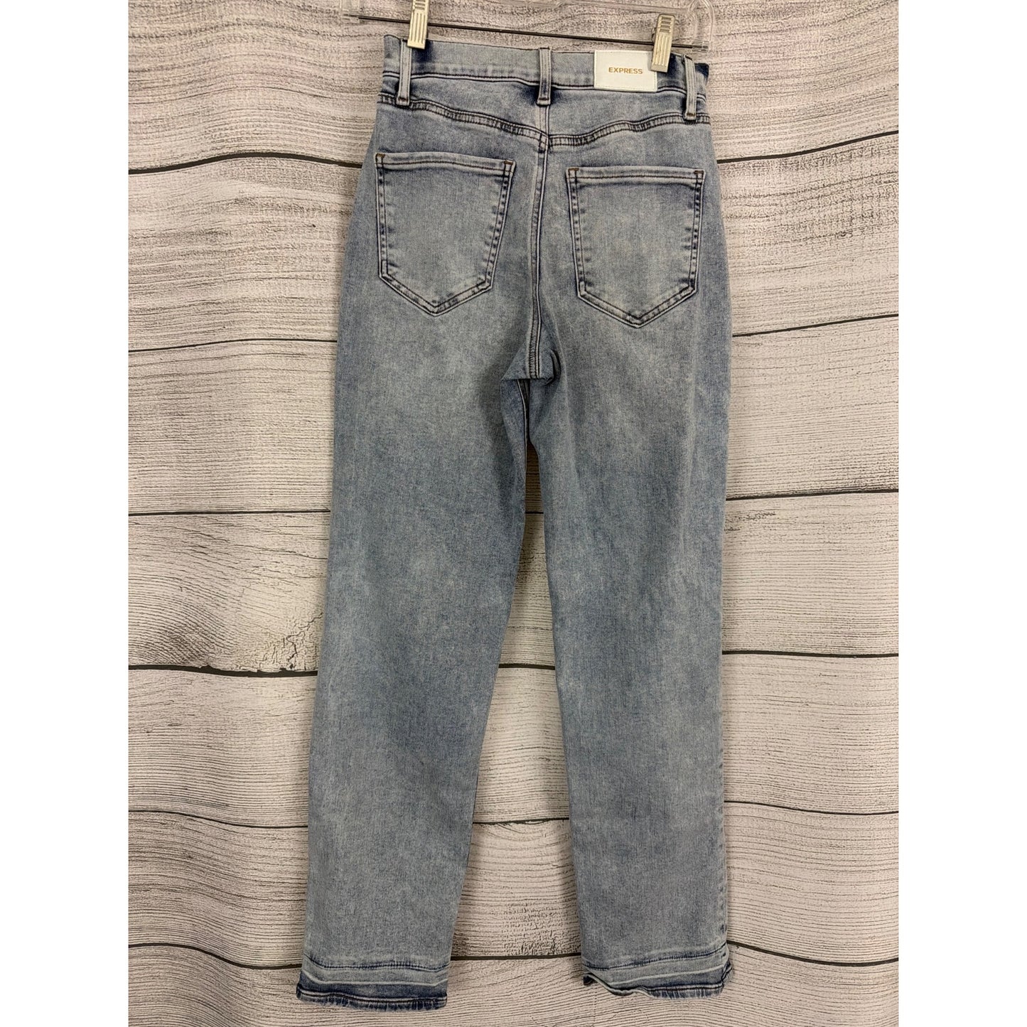 Express High-Rise Modern Straight Jeans Light Wash Distressed 2R