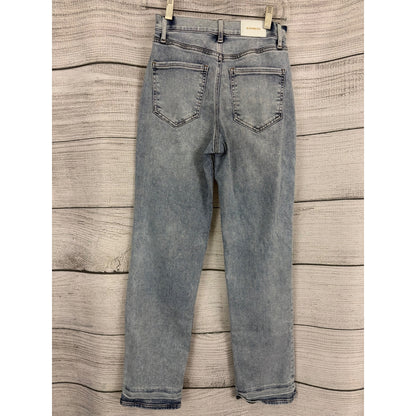 Express High-Rise Modern Straight Jeans Light Wash Distressed 2R