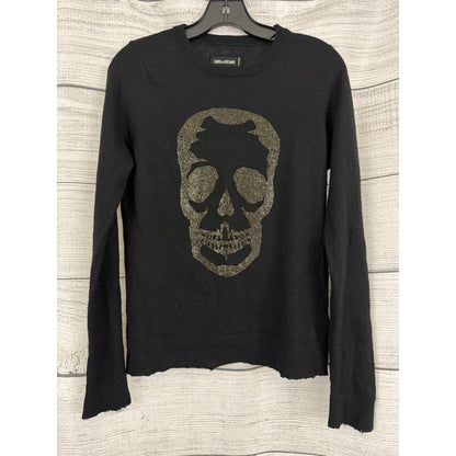 Zadig & Voltaire Black Cashmere Sweater With Gold Skull Graphic Size S