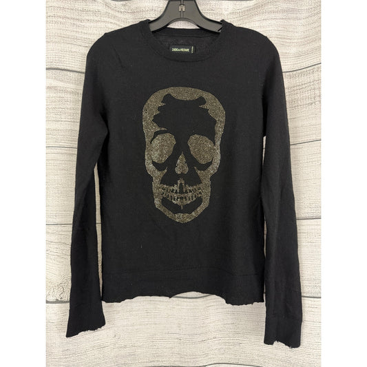 Zadig & Voltaire Black Cashmere Sweater With Gold Skull Graphic Size S