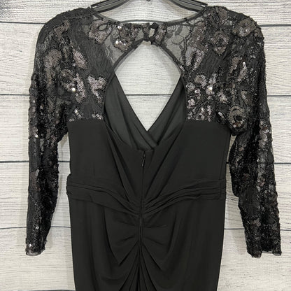 Adrianna Papell Black Evening Gown With Sequin Lace Sleeves & Keyhole Back, Size 4