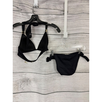 Victorias Secret Black Triangle Bikini Set With Gold Hardware Size XS