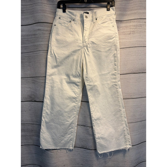 J.Crew Wide-Leg Crop White Denim Jeans W/ Raw Hem Size 27