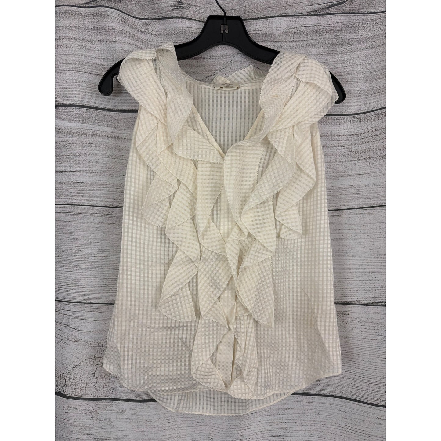 Kate Spade New York Ivory Checkered Ruffle Sleeveless Blouse Size 0