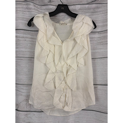 Kate Spade New York Ivory Checkered Ruffle Sleeveless Blouse Size 0