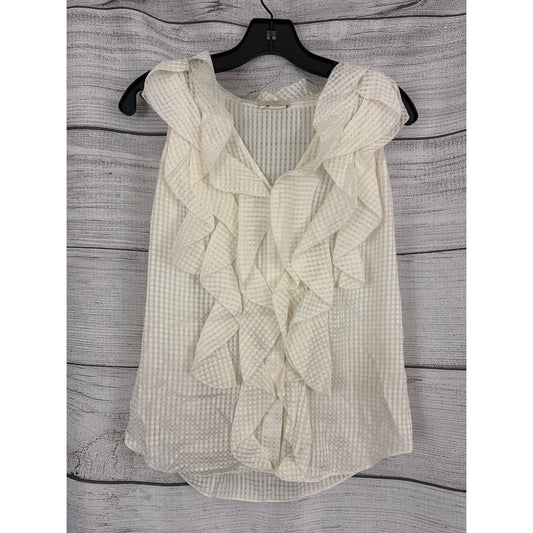 Kate Spade New York Ivory Checkered Ruffle Sleeveless Blouse Size 0