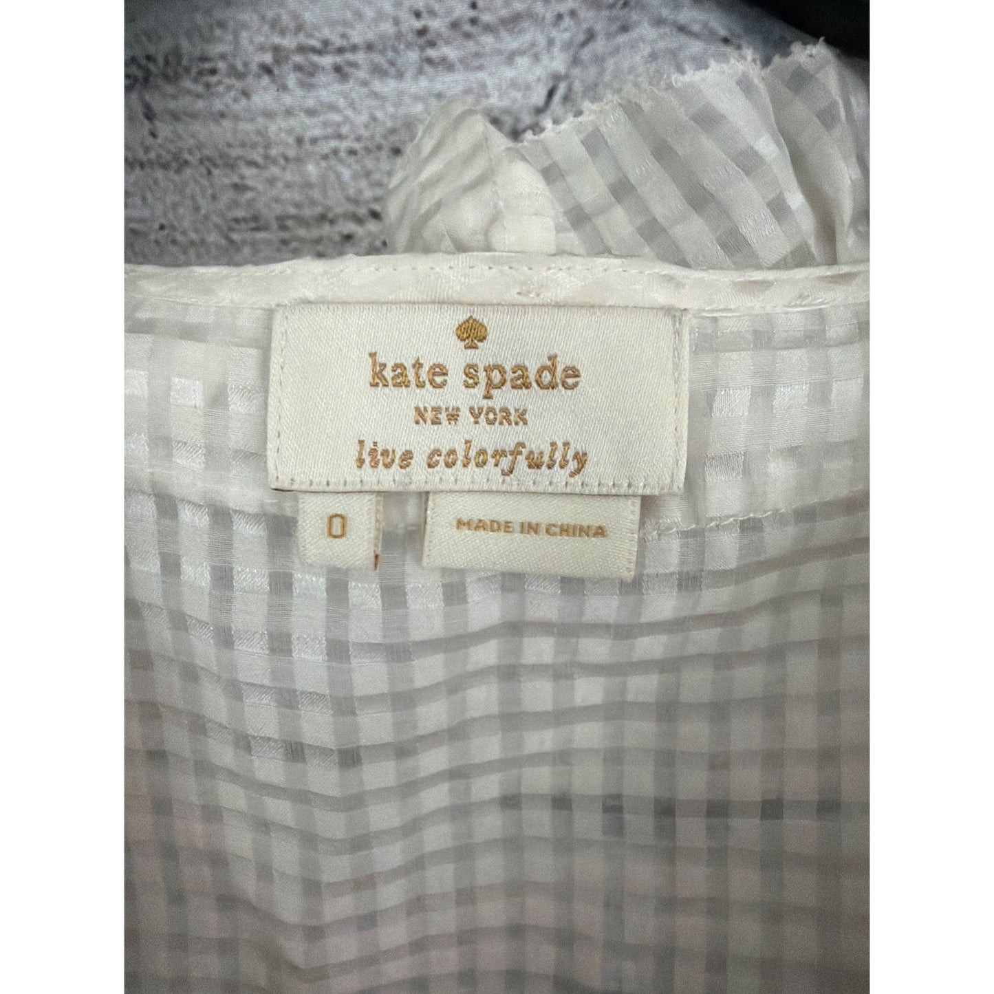 Kate Spade New York Ivory Checkered Ruffle Sleeveless Blouse Size 0