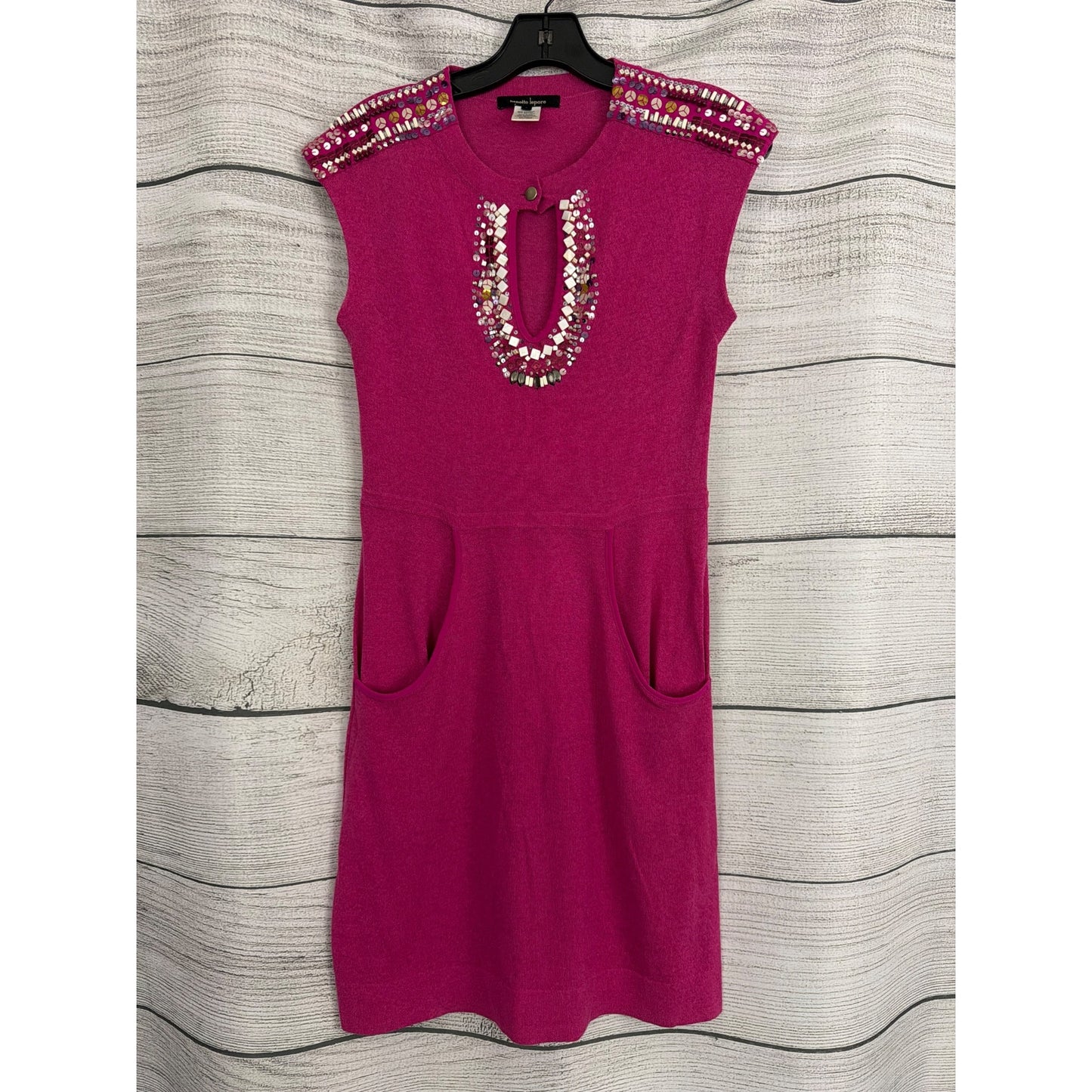 Nanette Lepore Beaded Fuchsia Sleeveless Dress With Pockets Size S