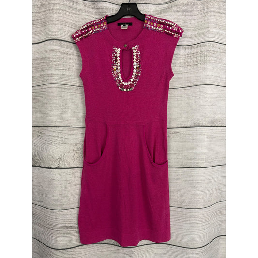 Nanette Lepore Beaded Fuchsia Sleeveless Dress With Pockets Size S