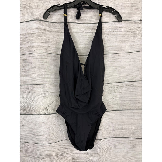 Bar III Solid Cowlneck/Draped-Front Halter One-Piece Swimsuit Size L