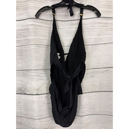 Bar III Solid Cowlneck/Draped-Front Halter One-Piece Swimsuit Size L