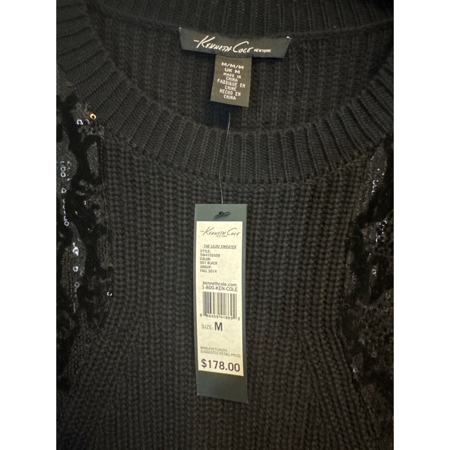 NWT Kenneth Cole Sweater With Sequin Details & Chain Size M