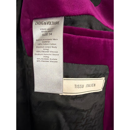 Zadig & Voltaire Visko Velvet Jacket Size 38, shorts size 36