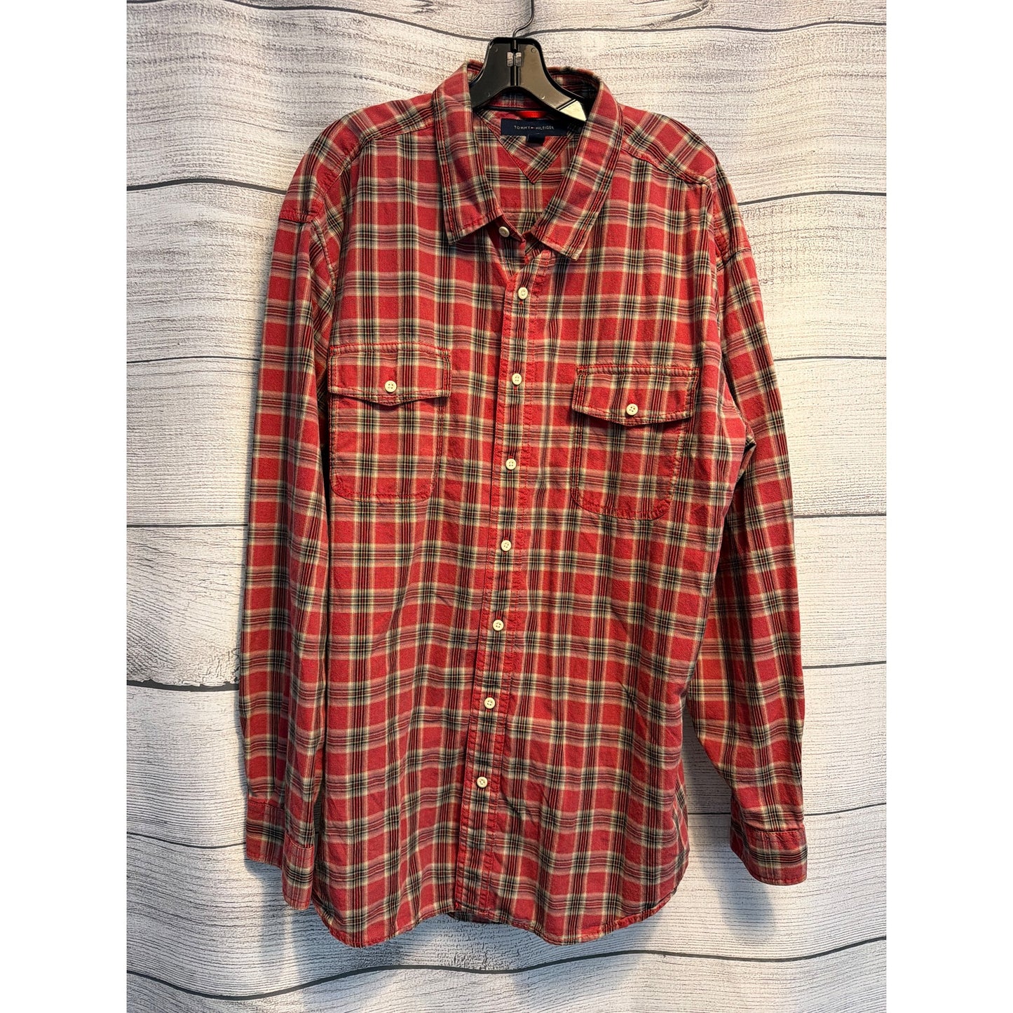 Tommy Hilfiger Mens Red Plaid Button-Up Shirt Size XXL