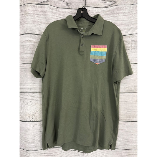 Mens Apt.9 Olive Polo Shirt With Rainbow Striped Pocket Size XL