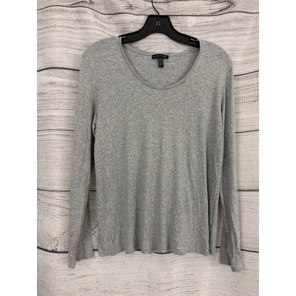 Eileen Fisher Ribbed Gray Long Sleeve Scoop Neck Top Size L