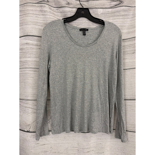 Eileen Fisher Ribbed Gray Long Sleeve Scoop Neck Top Size L