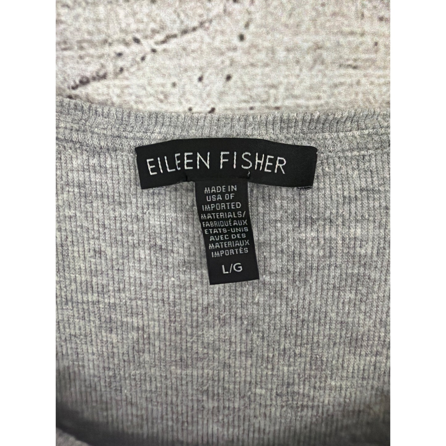 Eileen Fisher Ribbed Gray Long Sleeve Scoop Neck Top Size L