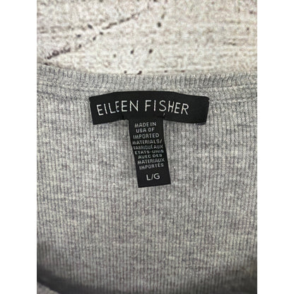 Eileen Fisher Ribbed Gray Long Sleeve Scoop Neck Top Size L