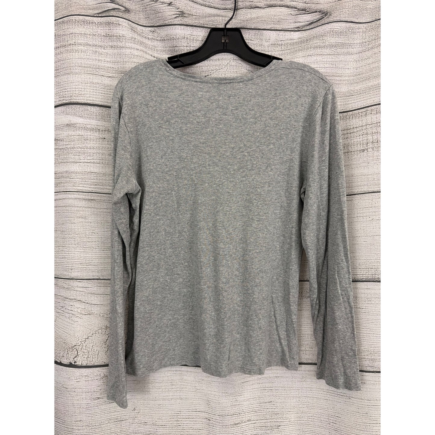 Eileen Fisher Ribbed Gray Long Sleeve Scoop Neck Top Size L