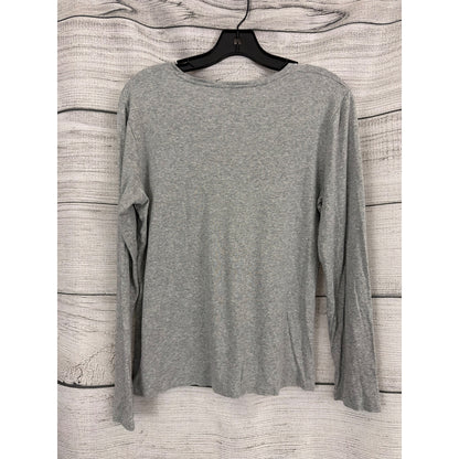 Eileen Fisher Ribbed Gray Long Sleeve Scoop Neck Top Size L