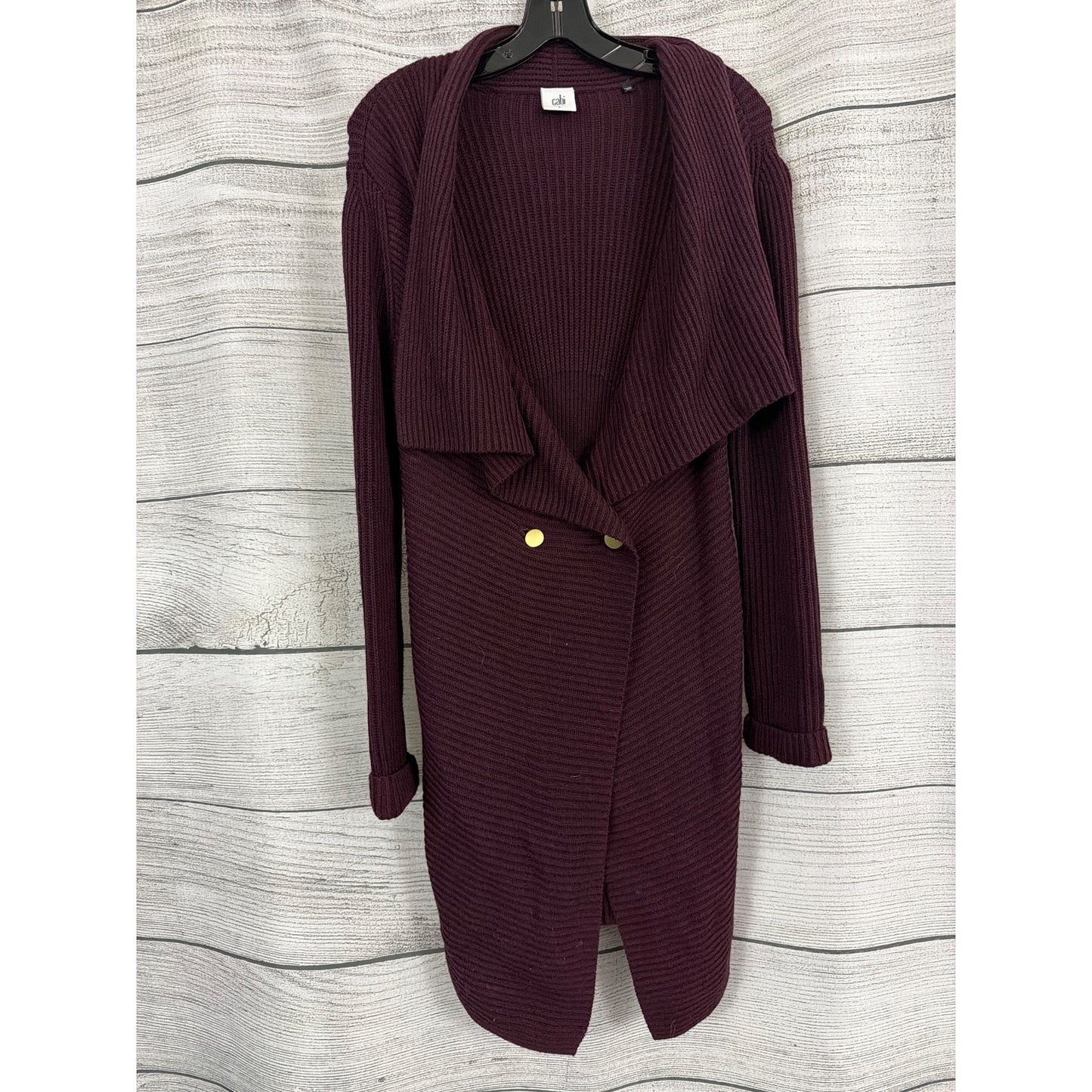 CAbi Regal Longline Duster Button Shawl Collar Mulberry Cardigan Size S